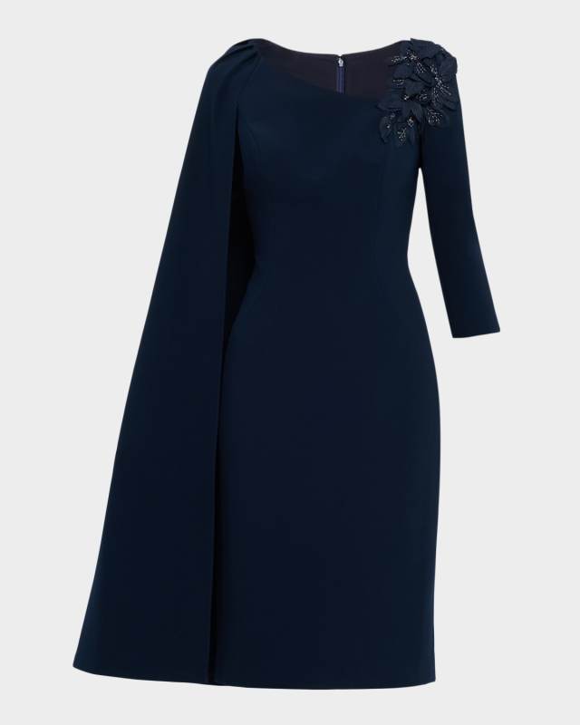 Cape-Sleeve Crepe Midi Dress